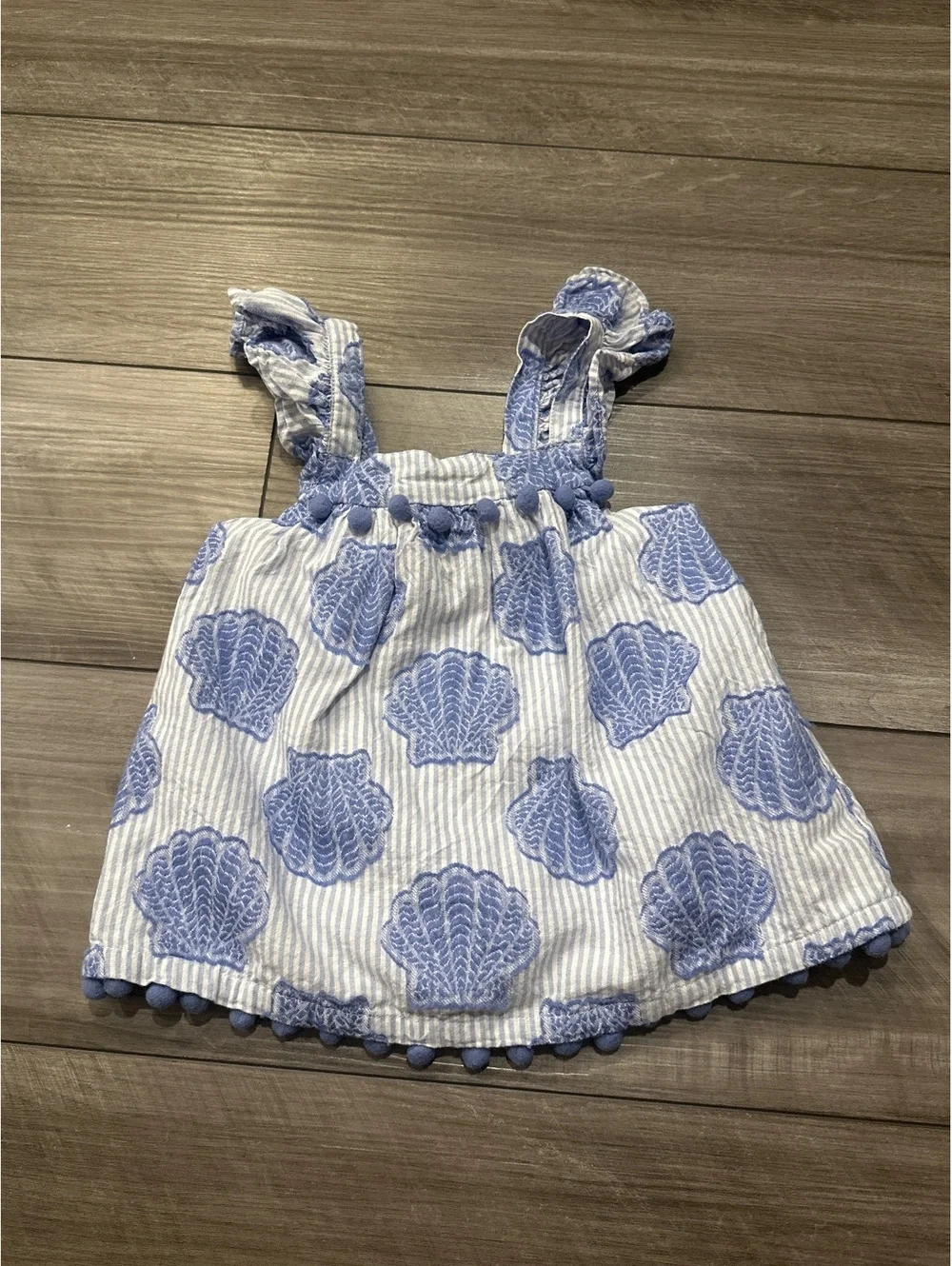 Happily Grey Kids Seashell Striped Cotton Embroidered Puff-ball Toddler Blouse